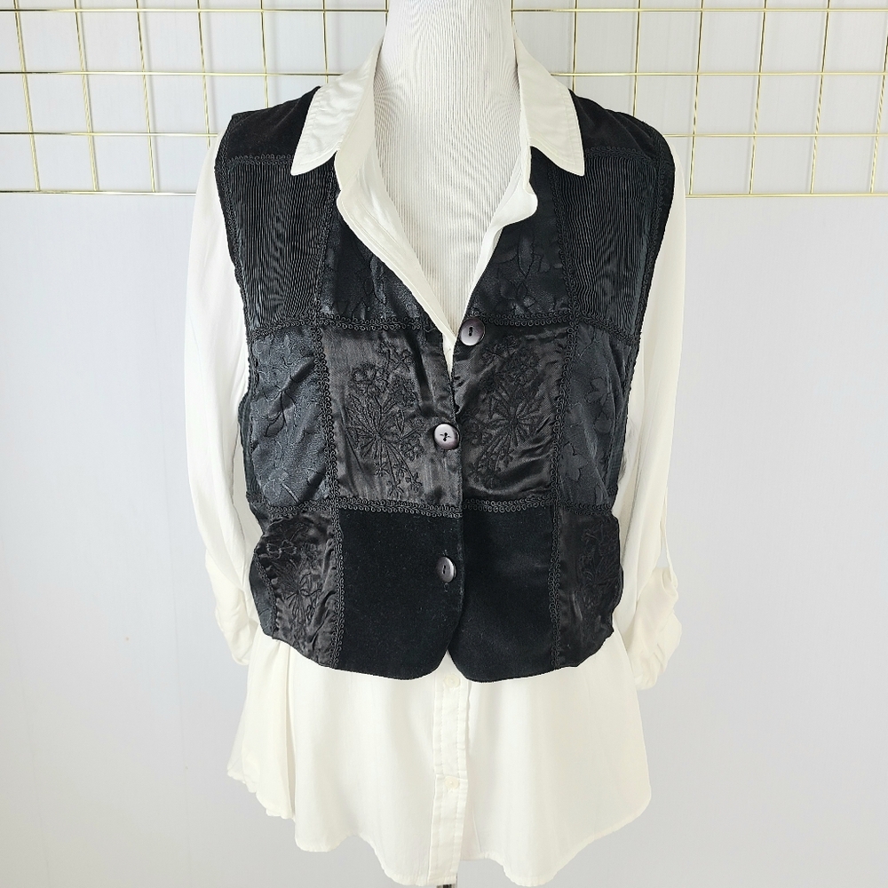 Tantrums Black Patchwork Embroidered Vintage Vest - image 2